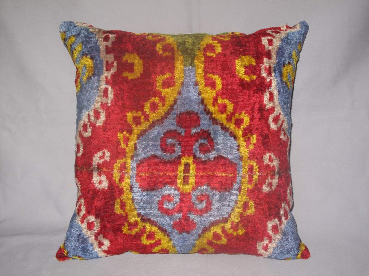 Uzbek ikat, hand made velvet  pillowcase, silk pillow