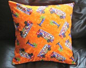 Throw pillow UK VW campervans orange cushion cover union jacks palm trees surf board beach 18 x 18 inches