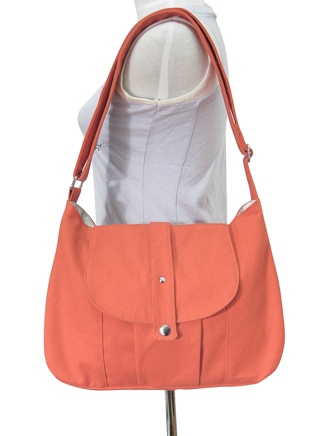 orange cotton canvas purse / shoulder bag / messenger bag / everyday bag / diaper bag / cross body bag - 6 pockets