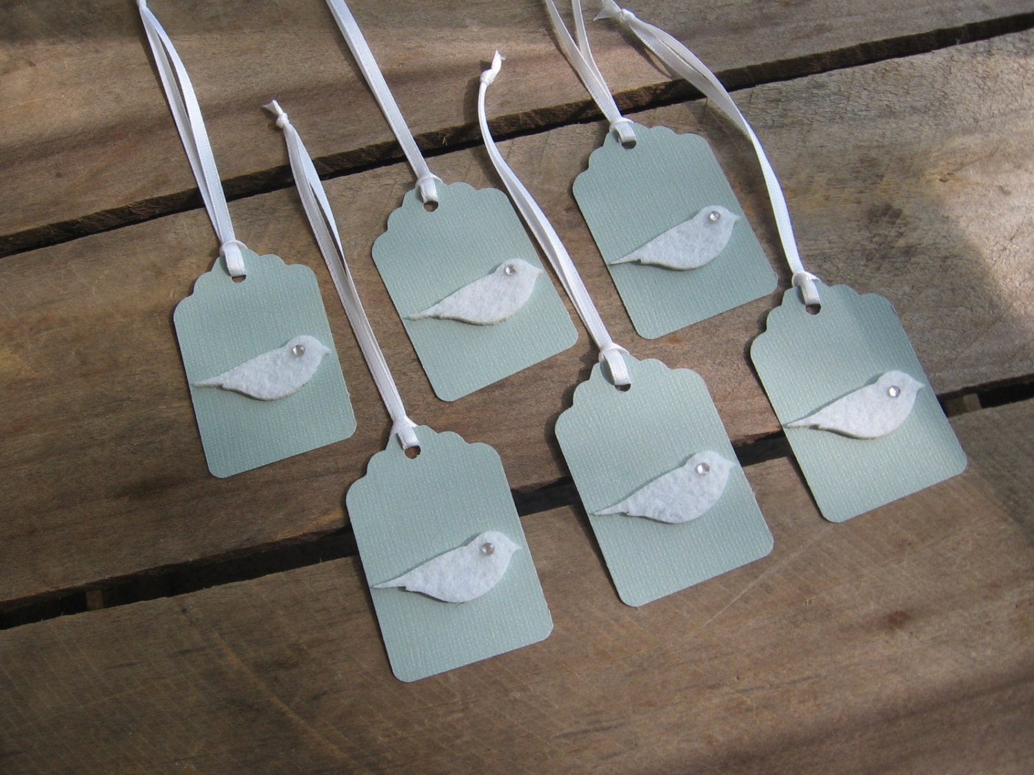 White Dove Gift Tags Set of 6 Gray with White Felt Doves Wedding Gift Tags