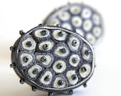 Rings White Silver Grey Twins - Textile Adjustable Ring - Fiber Jewelry - OOAK Ready To Ship - Special Offer