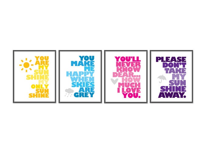 You are my sunshine - Set of Four 8x10 prints - Yellow - Blue - Pink - Purple