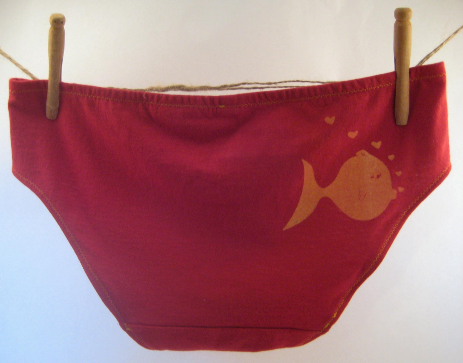 Red Kissy Fish Boy-Cut Underwear - Recycled Cotton - Women's 12 - Ready to Ship
