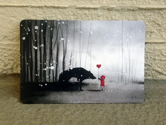 Little Red Riding Hood Be My valentine postcard