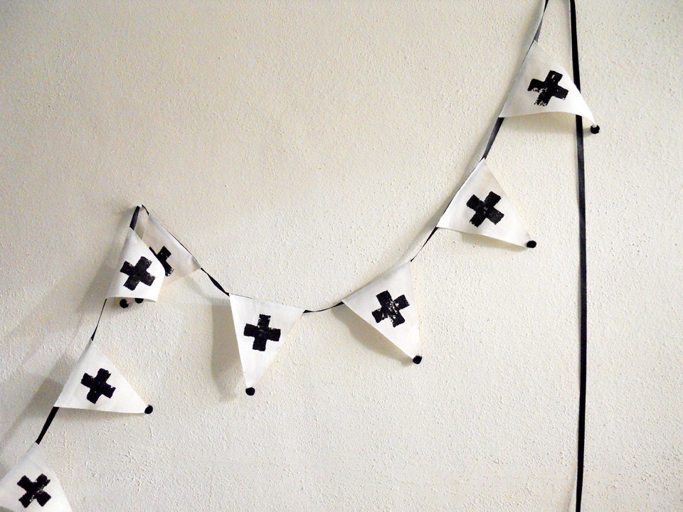 Black plus cross bunting flag garland - hand painted