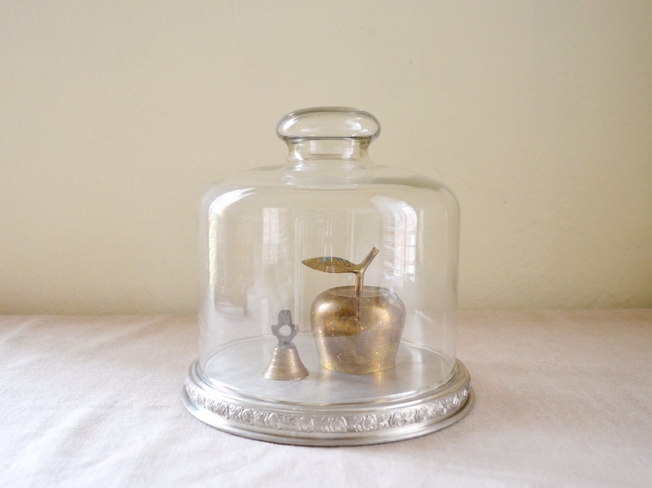 Vintage Glass Dome with Pewter Base Plate