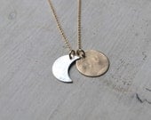 Seed Moon Charm Necklace - Sterling Silver Moon Charm - Gold Dipped Sun Charm - Personalized Stamping - New Beginnings