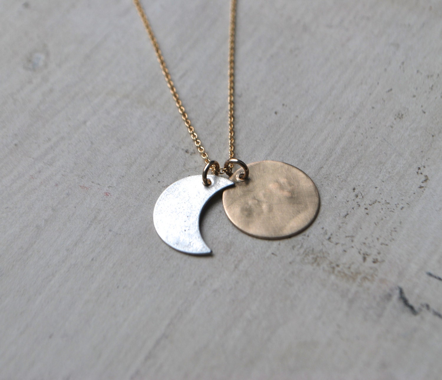 Seed Moon Charm Necklace - Sterling Silver Moon Charm - Gold Dipped Sun Charm - Personalized Stamping - New Beginnings