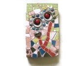 Mosaic Wall Art Hanging Ceramic Tile Flower Whimsical Art Mixed Media Bottle Cap Home Decoration Natural Stones