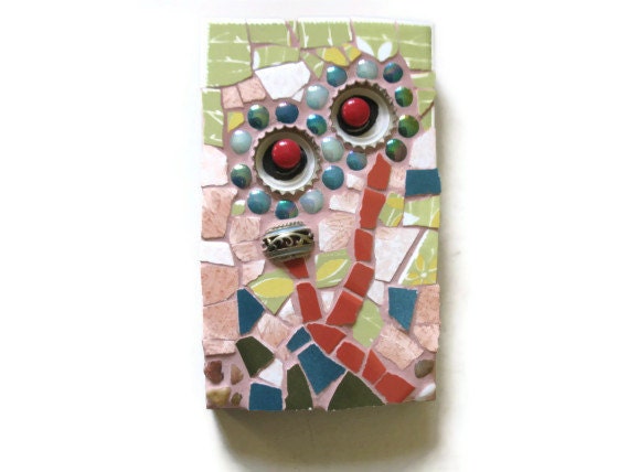 Mosaic Wall Art Hanging Ceramic Tile Flower Whimsical Art Mixed Media Bottle Cap Home Decoration Natural Stones