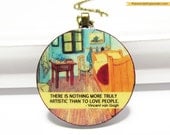 Inspiring Vincent van Gogh "nothing more artistic than to love people" Bedroom in Arles Famous Impressionist Art Painting Quote Necklace