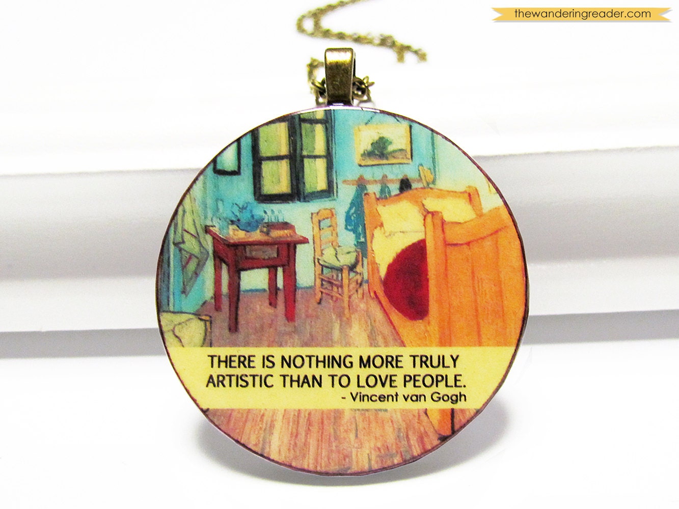 Inspiring Vincent van Gogh "nothing more artistic than to love people" Bedroom in Arles Famous Impressionist Art Painting Quote Necklace