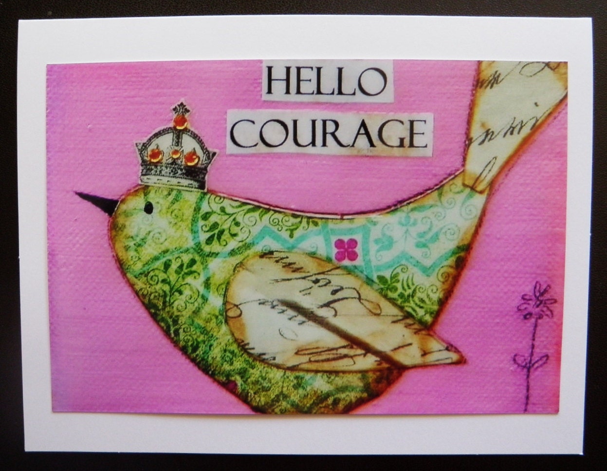 Art Card, Hello Courage, Encouragement Card, Inspiration Card,Brave Girl, 5 x 7 card