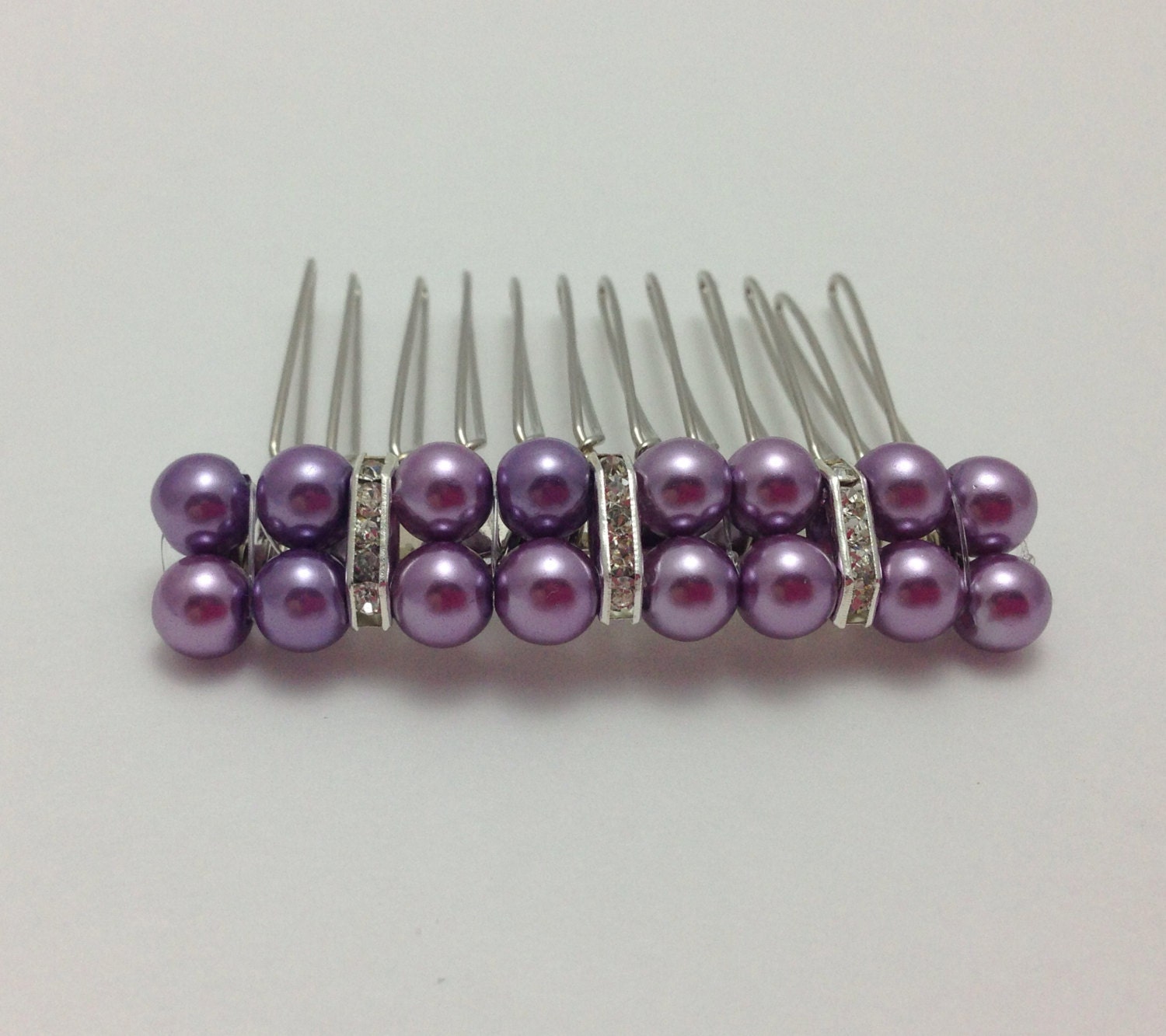Purple Pearl and Rhinestone Hair Comb