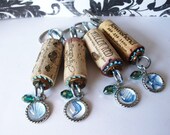 Wine Cork Key chains group of four Beach themed charms and greenish crystals for you and your friends