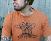 Mens Chanterelle Screen Printed Bamboo T Shirt on Rust Original Art choose your size