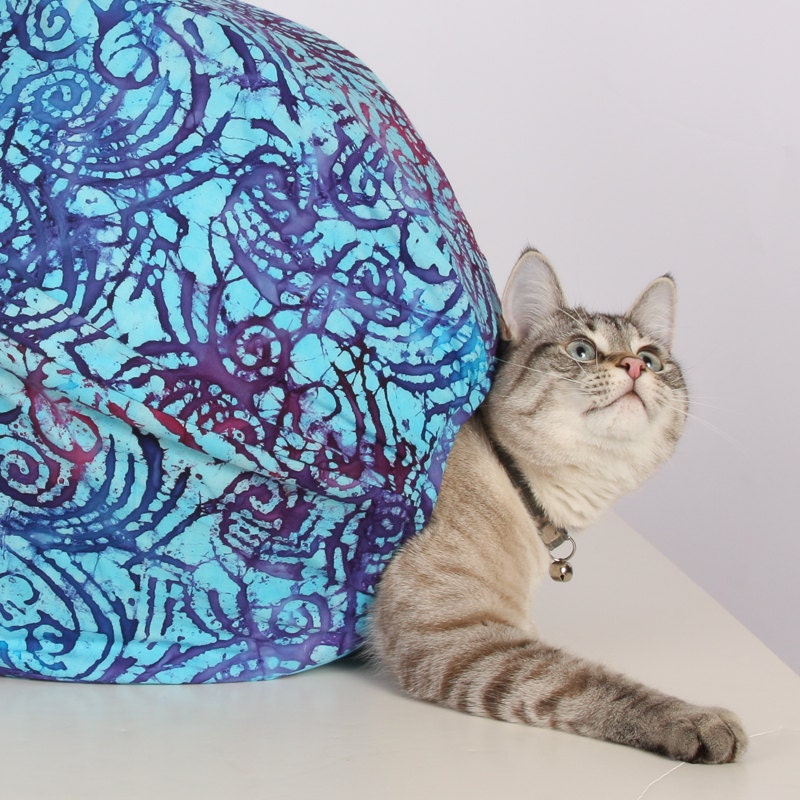 Kitty Play Fort and Crazy Cat House in Blue and Purple Cotton Batik