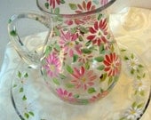 Hand painted pink/ peach pitcher with daisies, mothers day gift, cottage decor
