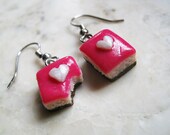 Chocolate Crust Cheesecake Square Earrings with Strawberry Jam
