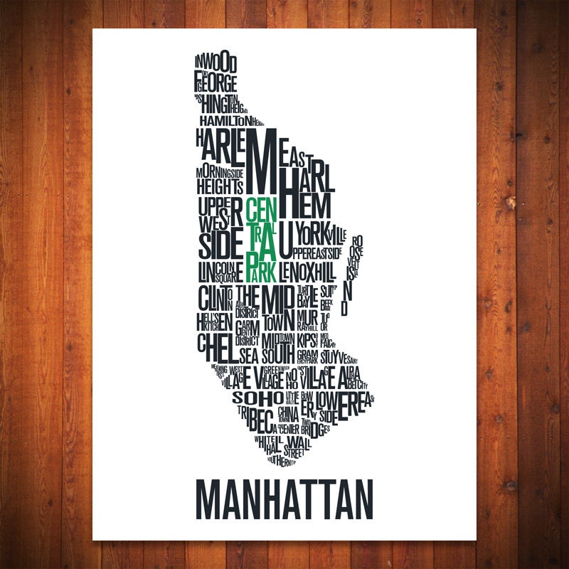 MANHATTAN NYC Map Typography Print - 18" x 24"