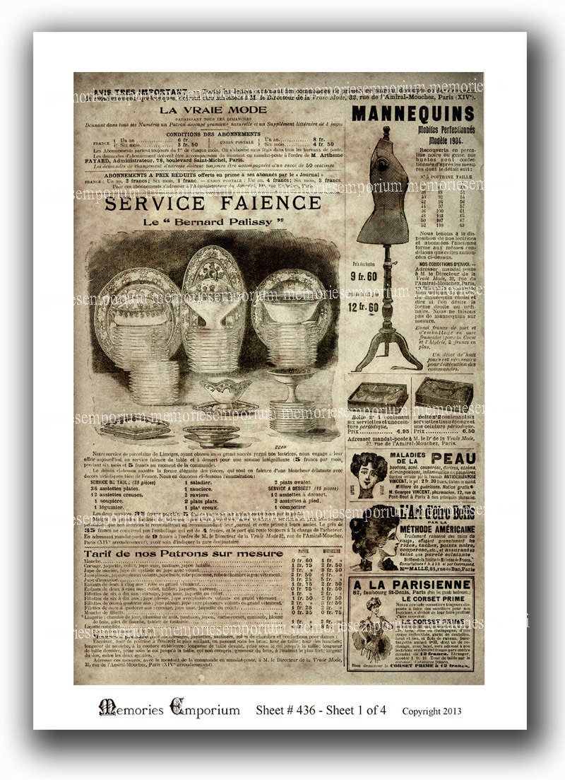 French Newspaper Ads Advertisements Paris Old Antique Repro Pages Decoupage Background Papers Art Print 4 Digital Collage Sheet Downloads 43