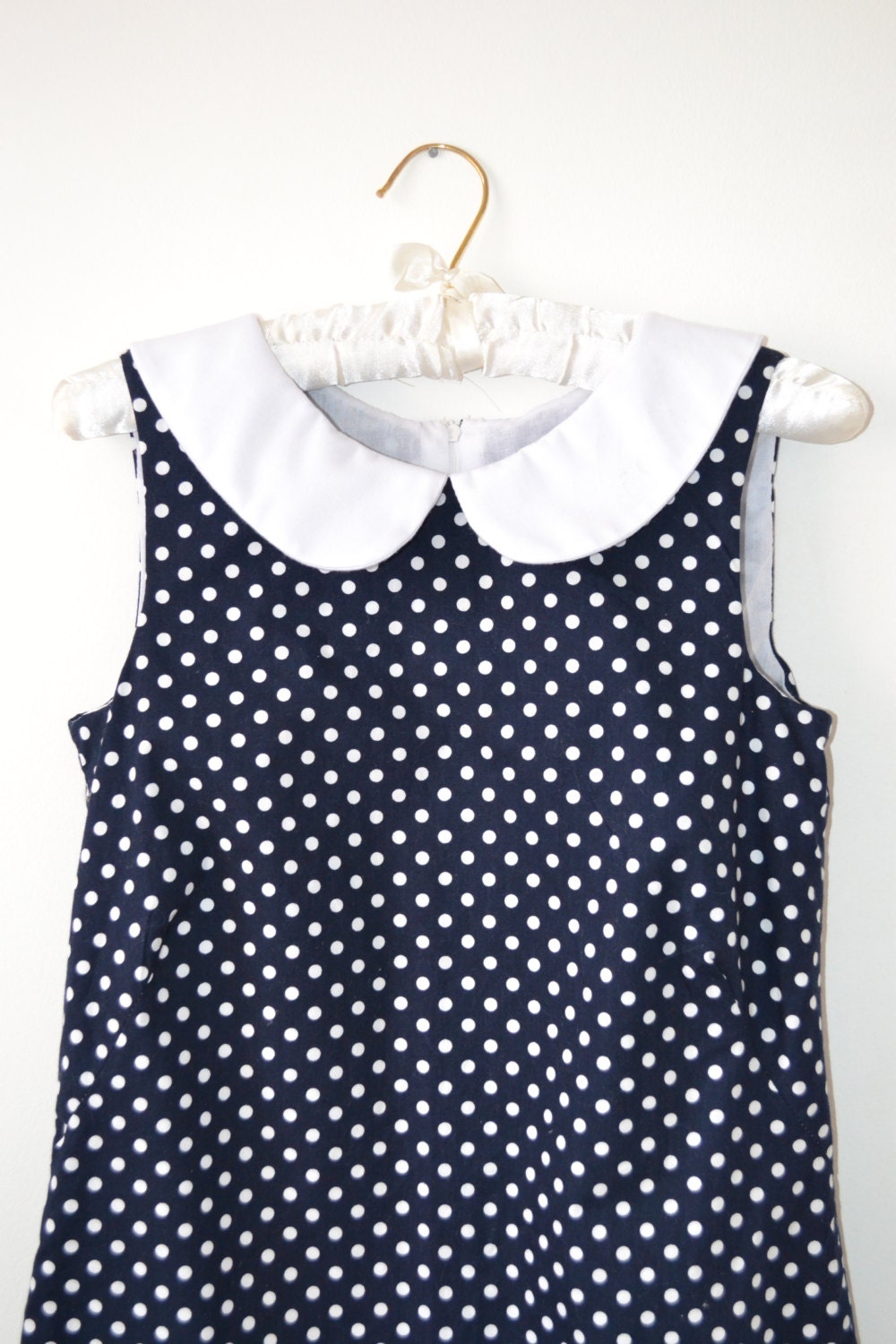Navy polka dot peter pan collar shift dress