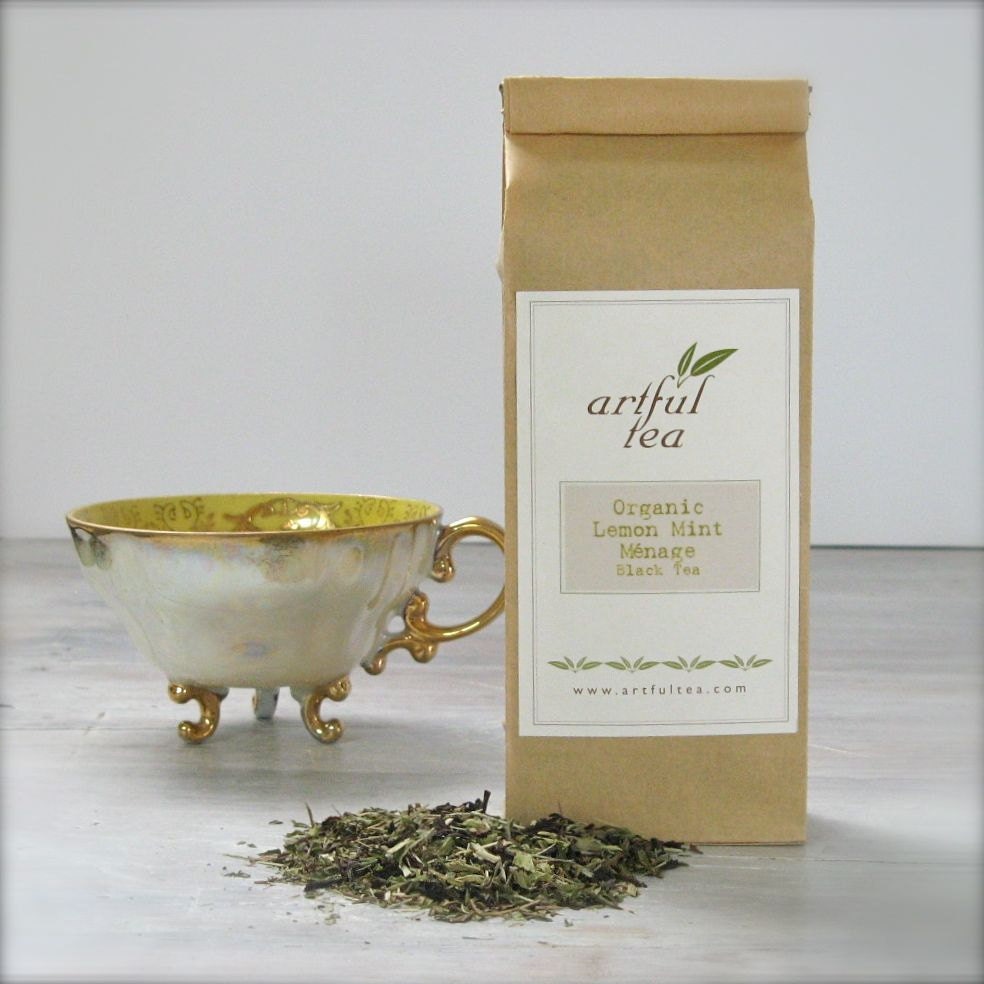 Organic Lemon Mint Ménage Black Tea - ArtfulTea Loose Leaf Blend Lemongrass Peppermint Spearmint, 3 oz. Bag, Gift for Him