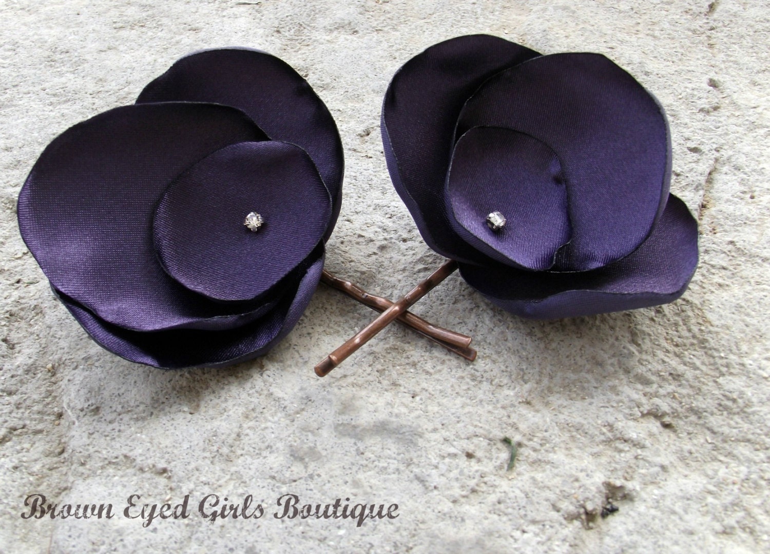 Eggplant Purple Bridal Pansy Flower Hair Clip Pair, Purple Pansy, Eggplant Bobby Pin, Eggplant Purple Bridal Head Piece