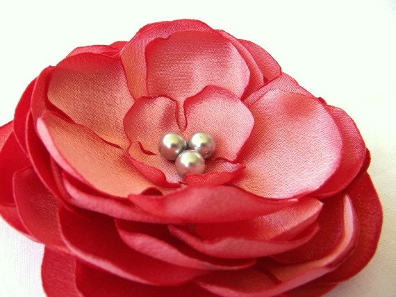 Coral Rose Bridal Flower Hair clip, Coral Wedding Hair Accessory, Coral Fascinator, Coral Bridal Head Piece