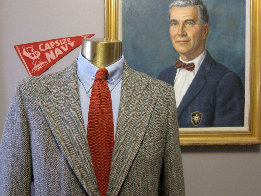 Vintage Harris Tweed Herringbone 3/2 Roll Sport Coat 39R by Puritan of Cape Cod