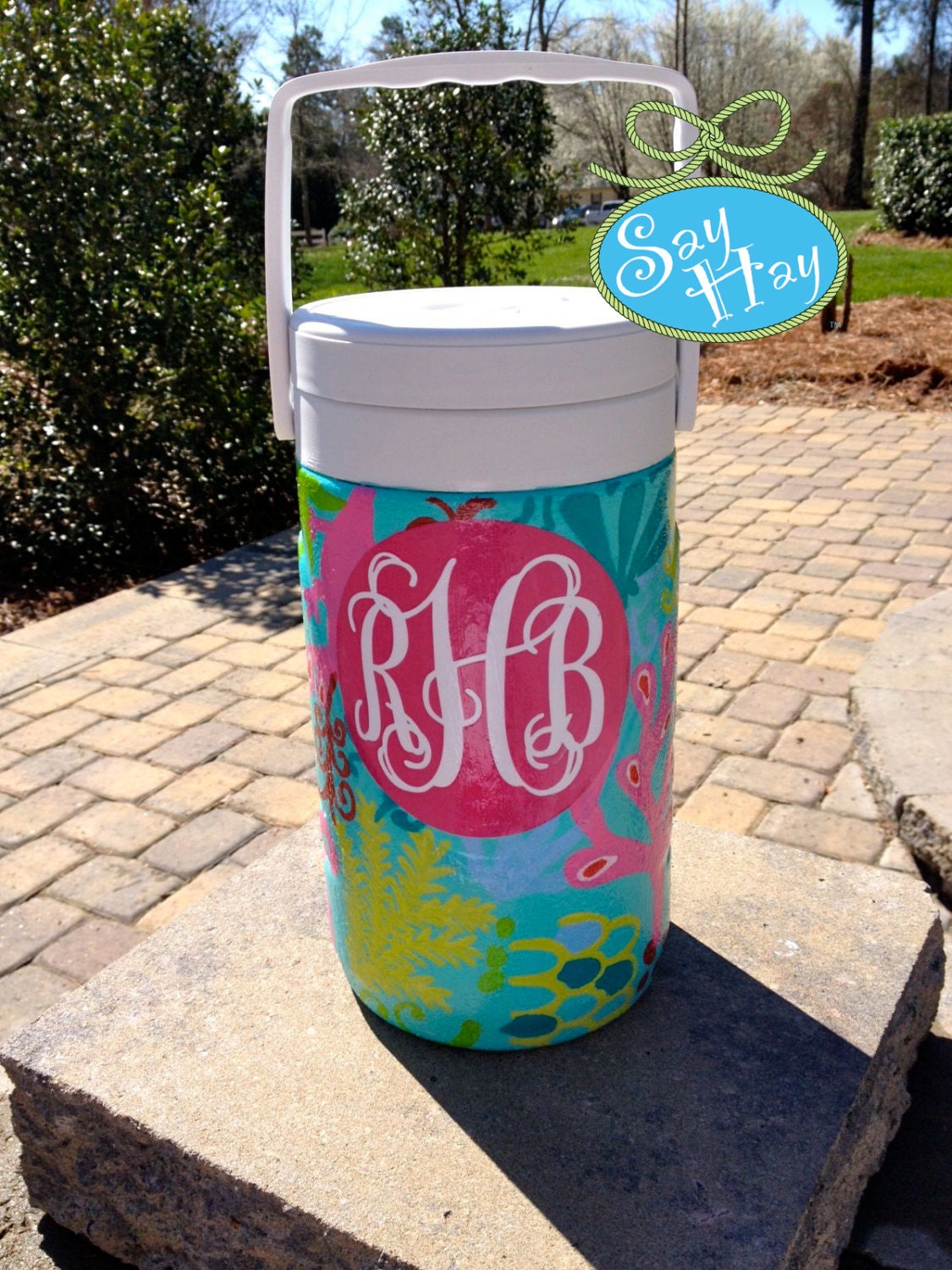Cooler Hand Painted Personalized 1/2 Gallon with Monogram inspired by Lilly Pulitzer