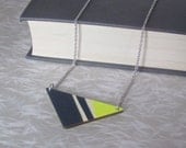 Akaw - Geometric Triangle Color Block Double-Sided Necklace in Charcoal Navy and Neon Yellow with Silver Metal