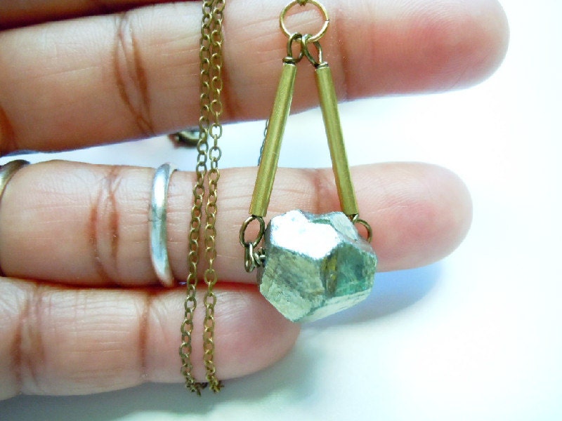 Pyrite Necklace -  Mixed Metal Chain, Natural History Necklace