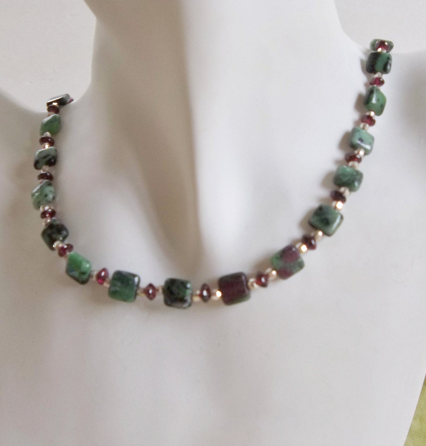 Ruby In Zoisite With Garnet and Sterling Silver Necklace