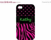 SPRING SALE iPhone 4 4s 5 iPod Touch 4 cover Personalized Custom Zebra Dots Black Hot Pink Lime Green HaRD, RuBBer, or BuMPeR case