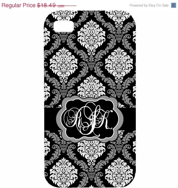 SPRING SALE iPhone 4 4s 5 iPod Touch 4 Personalized Custom Damask Black White HaRD, RuBBer, or BuMPeR case
