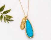 CLEARANCE - Turquoise Necklace - December Birthstone - Bird Feather Charm Necklace - Bridesmaid Jewelry