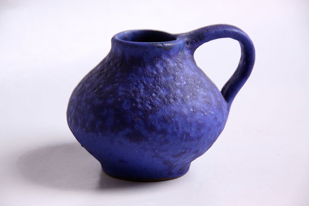 Vintage German Cobalt Lava Pitcher - Hoy Ceramics 70s