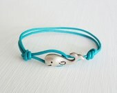 Whale Leather Bracelet - Antique Silver - Genuine Turquoise Leather Cord - 14 Colors Available