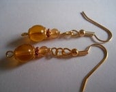 Amber Glass Earrings Tan Honey Gold Copper Czech Glass Beaded Jewelry