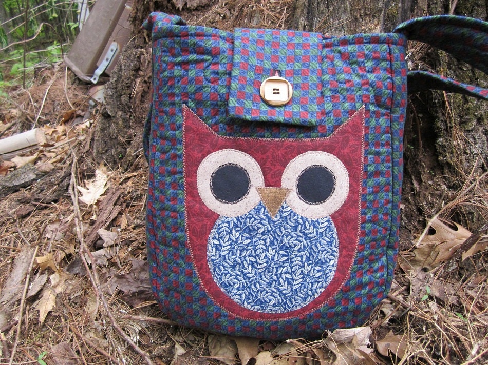 Owl crossbody totebag, cotton calico fabric
