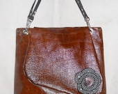 Snake Embossed Brown Leather Tote