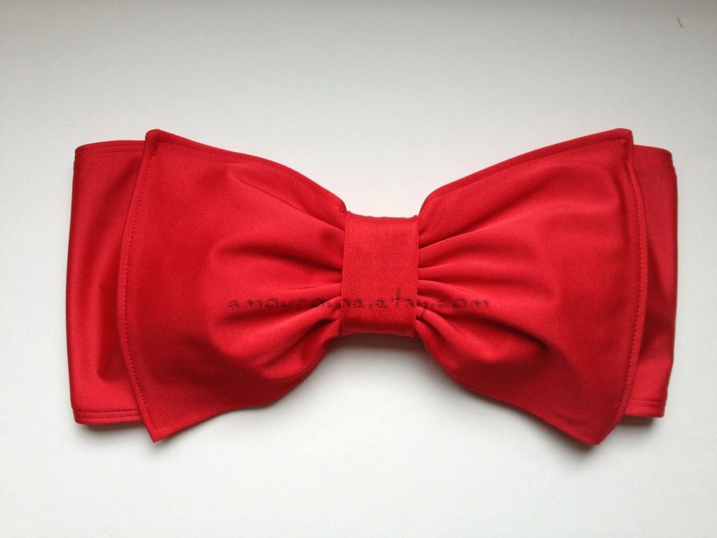 Cherry red lycra Swim Fabric Bow Bandeau with Padding