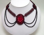 Gothic, choker, chainmaille, necklace, cameo, jewelry, rose, cameo pendant, lolita, vampire, costume, goth