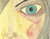 Blue Eyed Girl,  Original ACEO, Artist Trading Card, ATC.