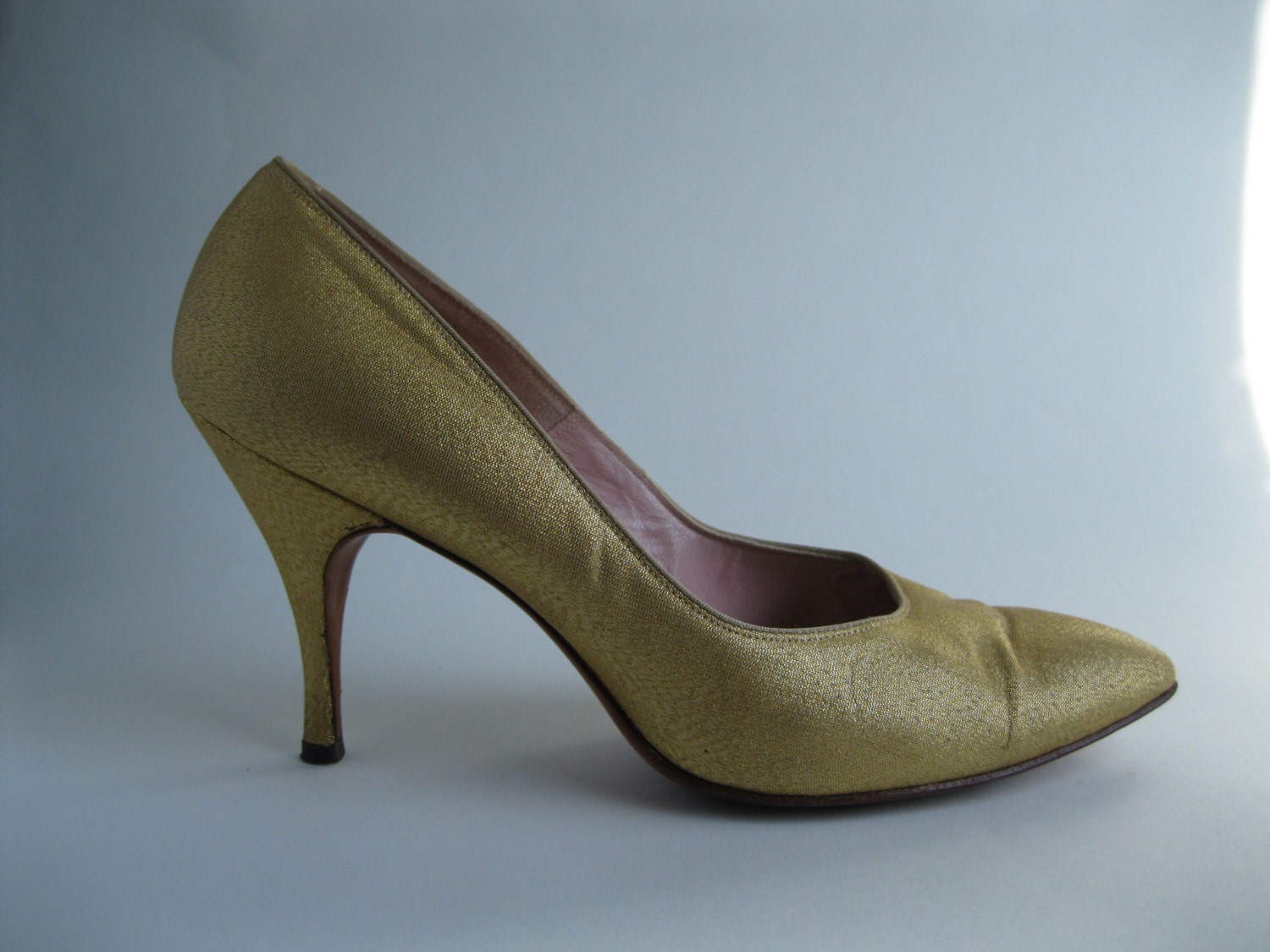 Vintage 1960s Gold Stiletto Shoes Mijji High Heels Bridal Fashions