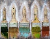 China, Mixed Media original, encaustic, oil paints and brushes on wooden panel,12"x16"