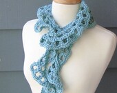 SALE - RUFFLE Scarf No 2, Spring/Summer/Fall Fashion, Gift for Her, by ArtsyCrochet - Sea Blue (Ready to Ship)