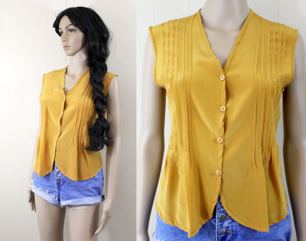 vtg 80s top // silk Oscar de la Renta pleated TANK TOP blouse // S c1012