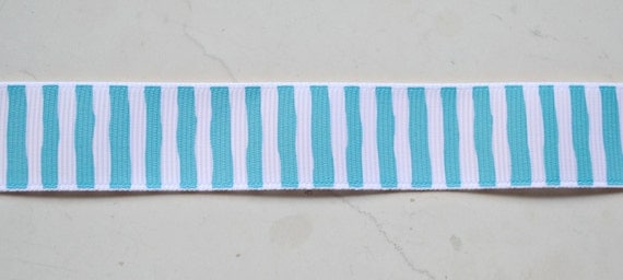 Turquoise blue and white wonky stripes on 7/8" grosgrain ribbon- spring/easter Il_570xn